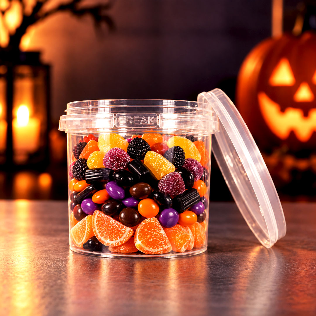 Tarrina plástica alta EPPE1010 350 ml para mix de dulces y chocolates de Halloween por capas