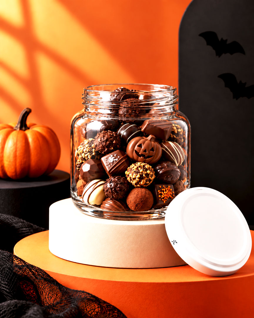 Frasco de vidrio EA2670 231 ml para chocolates artesanales de Halloween — tipo compota boca ancha
