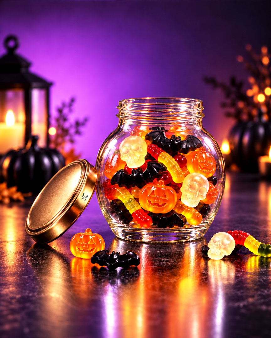Frasco de vidrio EA3590 250 ml para dulces y postres de Halloween — envase tipo bombillo DisCordoba