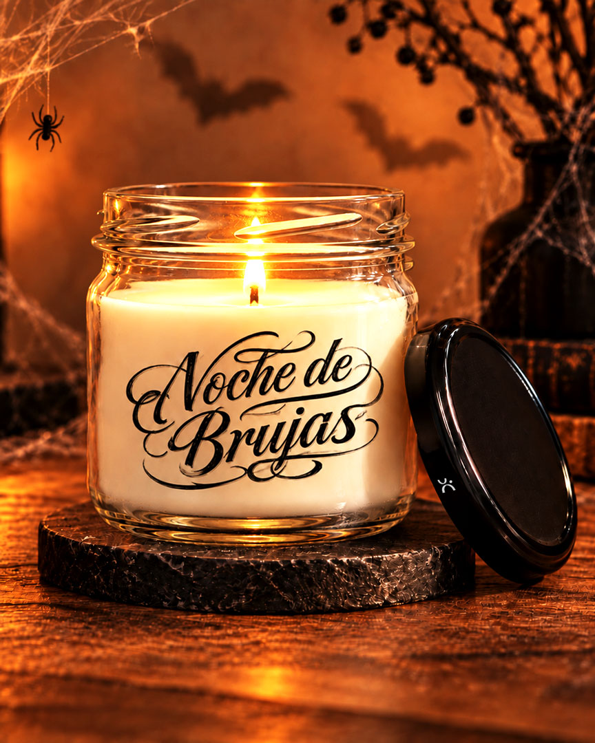 Frasco de vidrio boca ancha EA4267 450 ml para velas artesanales de Halloween — formato premium